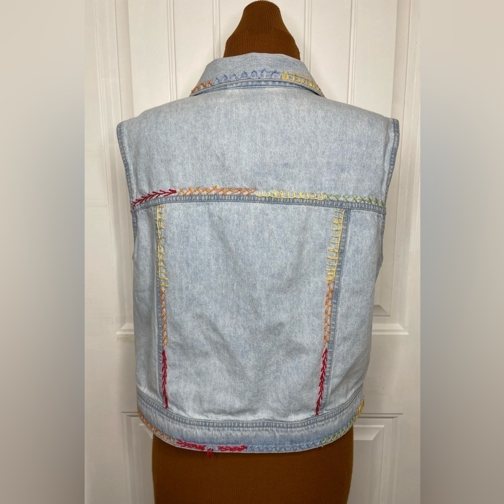 Denim Cotton Vest Colorful Contrast Stitching Size Large - Picture 4 of 7
